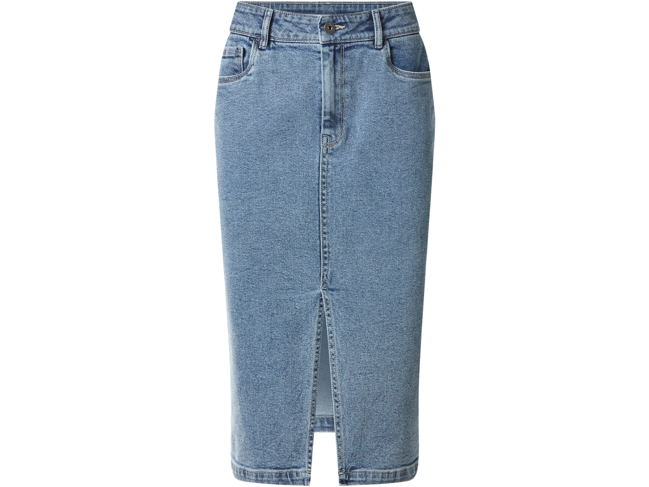 Sinine teksaseelik esiküljel oleva lõhikuga.