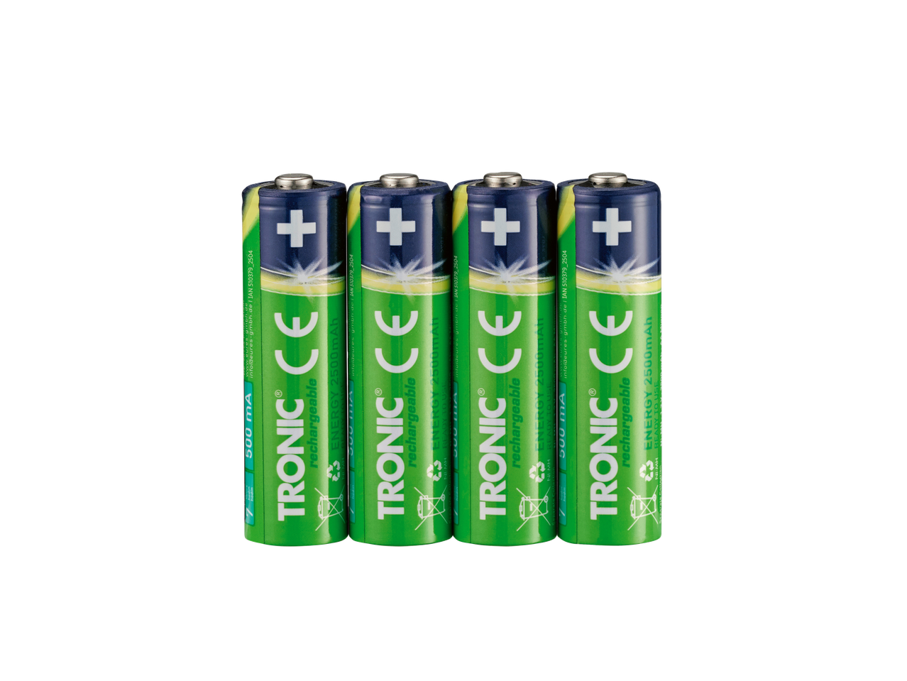 Fyra TRONIC CE+ laddningsbara batterier på 2500 mAh.