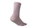 A single light pink crew sock shown on a foot form against a white background.