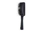 A black paddle hairbrush with a comfortable handle.