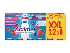 Actimel multipack med 12 flasker i hindbær- og skovfrugtsmag, med vitaminer og L. Casei Danone.