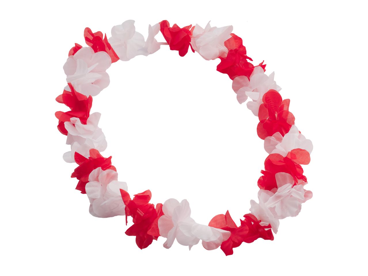 Red and white flower lei