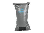 Grey dry bag with a blue logo and a black bottom section.