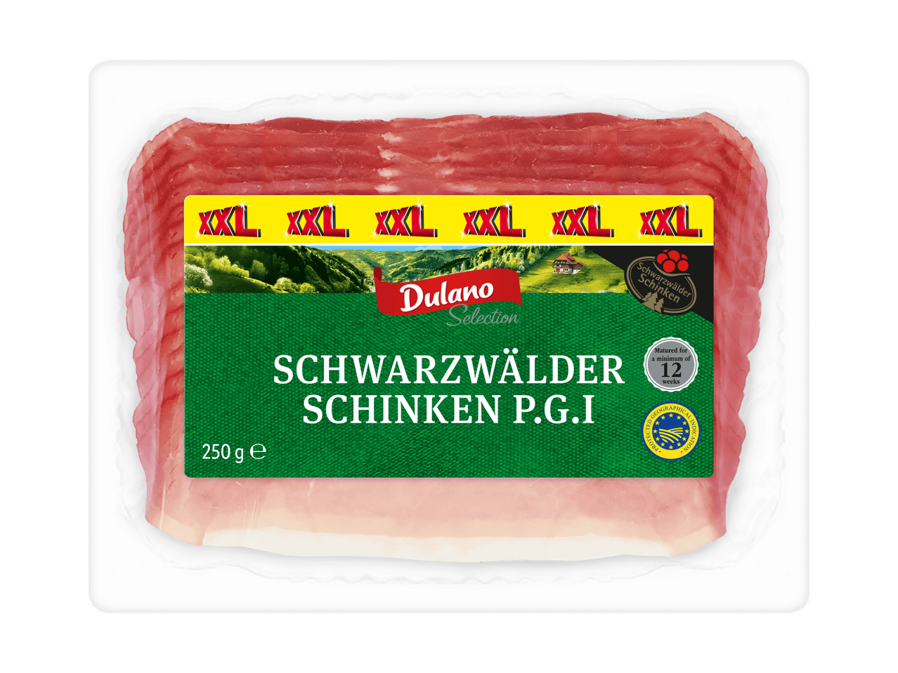 Jambon Forêt-Noire Dulano Selection P.G.I. en barquette de 250g.