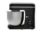 A black SilverCrest stand mixer with a stainless steel bowl and digital display.