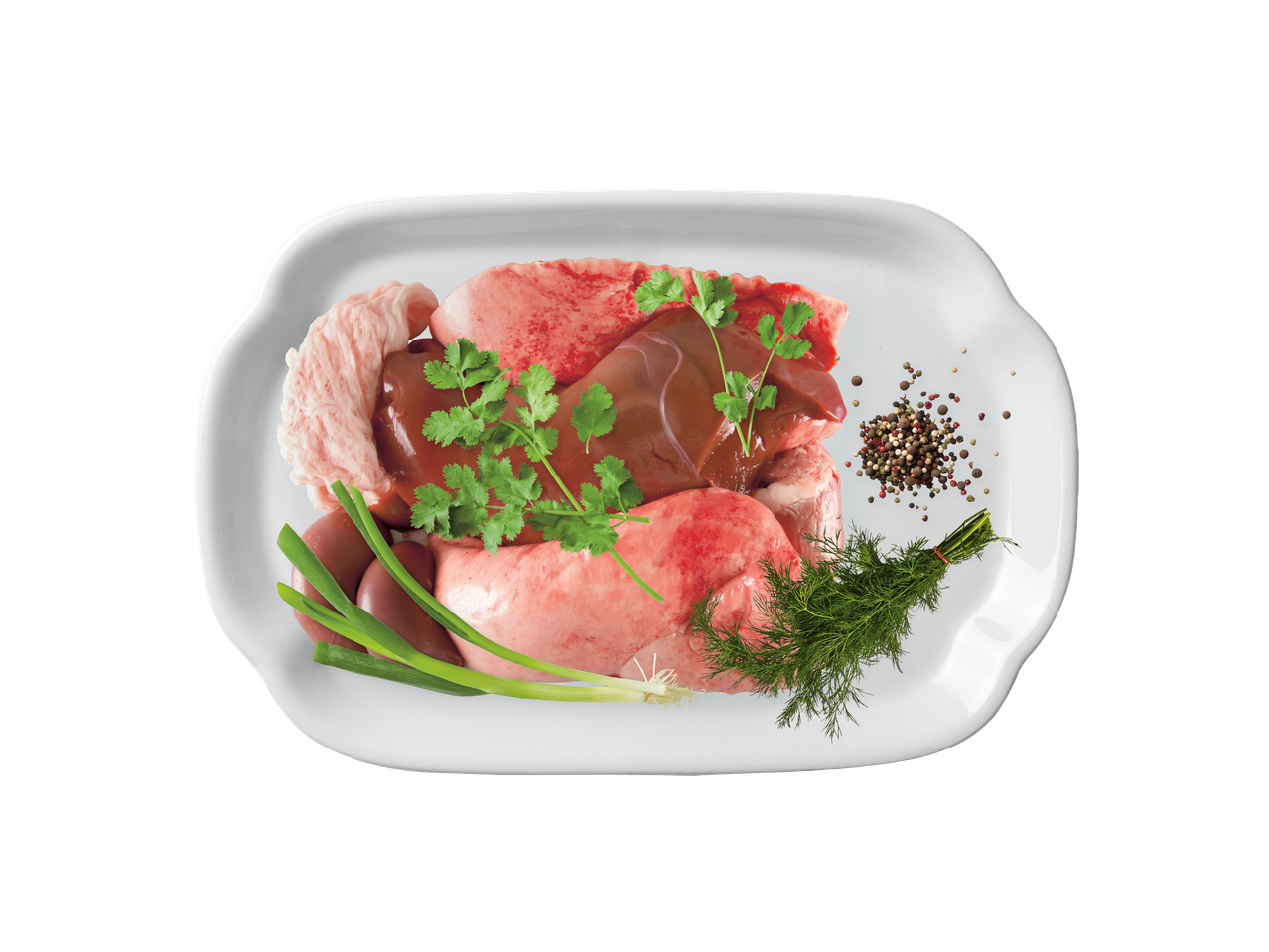 Organe de miel crude, cu coriandru, mărar, ceapă verde și boabe de piper.