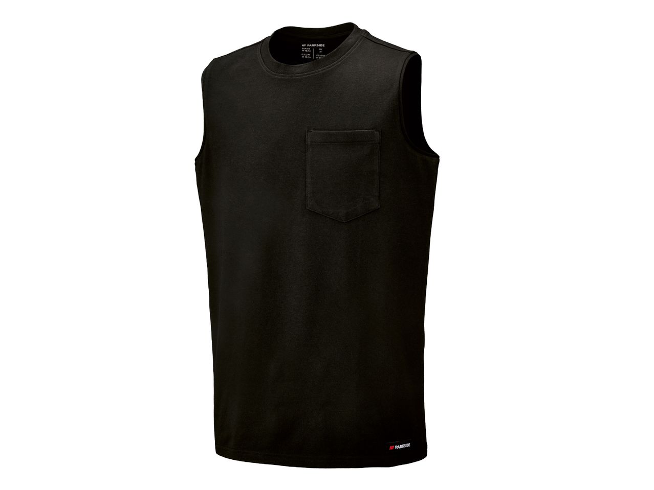 Black Parkside sleeveless work shirt with a pocket.