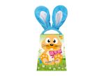 Blue bunny ears headband on an Easter gift bag with a cartoon rabbit.