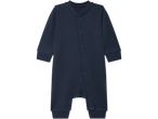 Donkerblauwe baby slaapzak met lange mouwen en drukknopen.