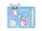Stitch og Angel notesbog og penalhus med tropisk blomstermønster.