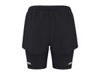 Black men's 2-in-1 running shorts with reflective details.