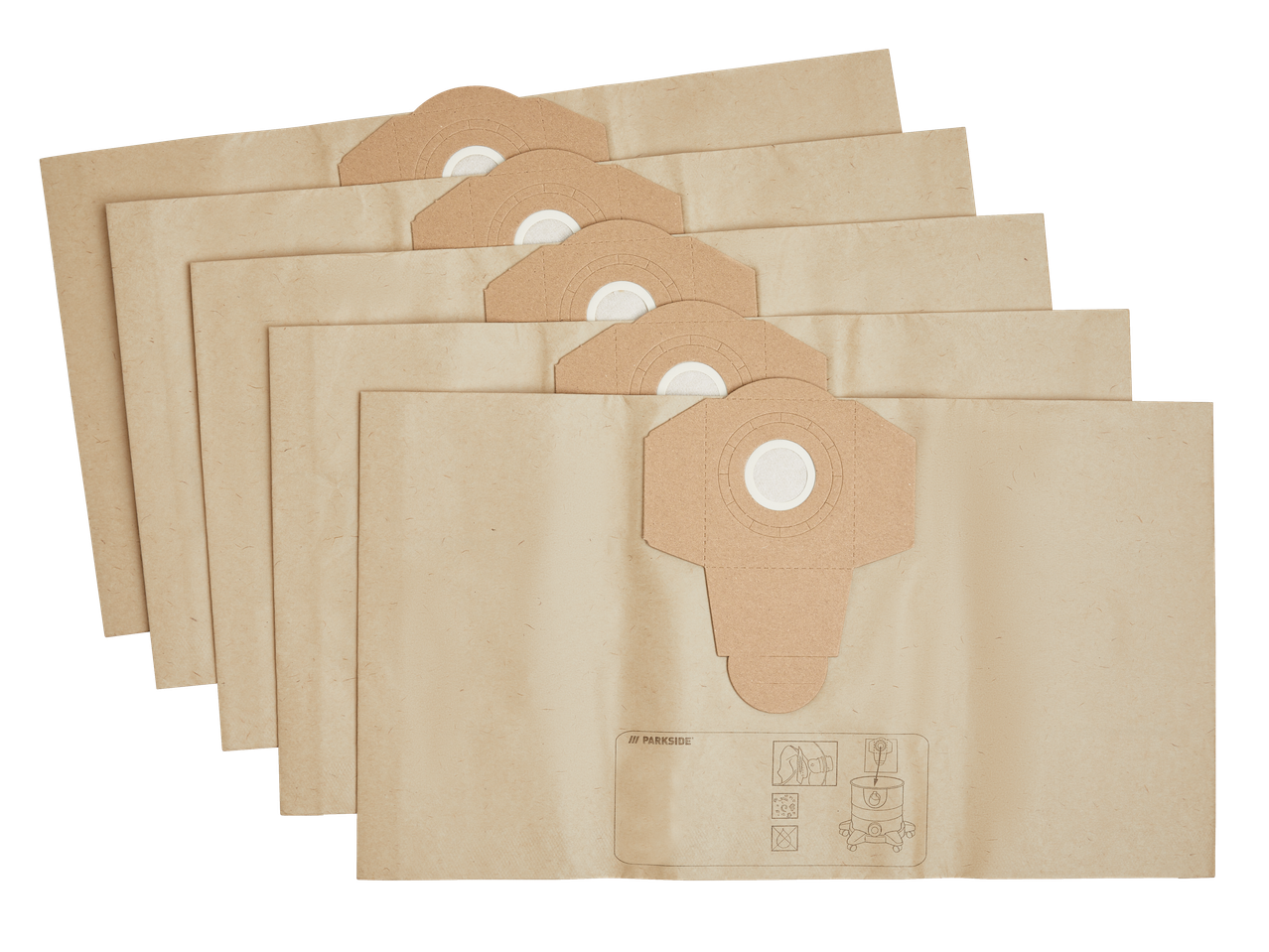 Parkside® mitrās un sausās putekļsūcēja maisiņi, salikti kaudzē.
