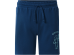Blue kids' sweatshorts with a Minecraft graphic and drawstring waist.