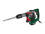 Green and grey demolition hammer with a chisel attachment