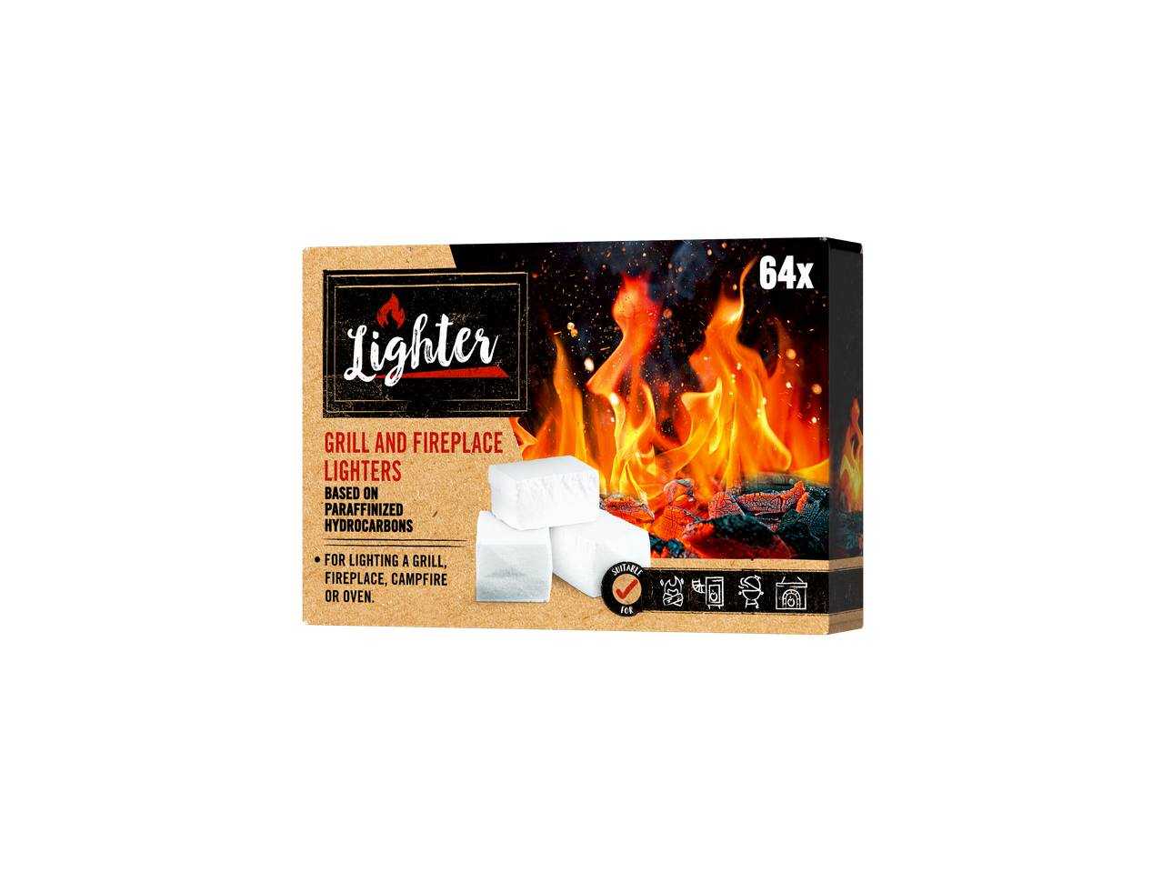Boîte d'allume-feu Lighter pour grill, cheminée, feu de camp ou four, 64 pièces.