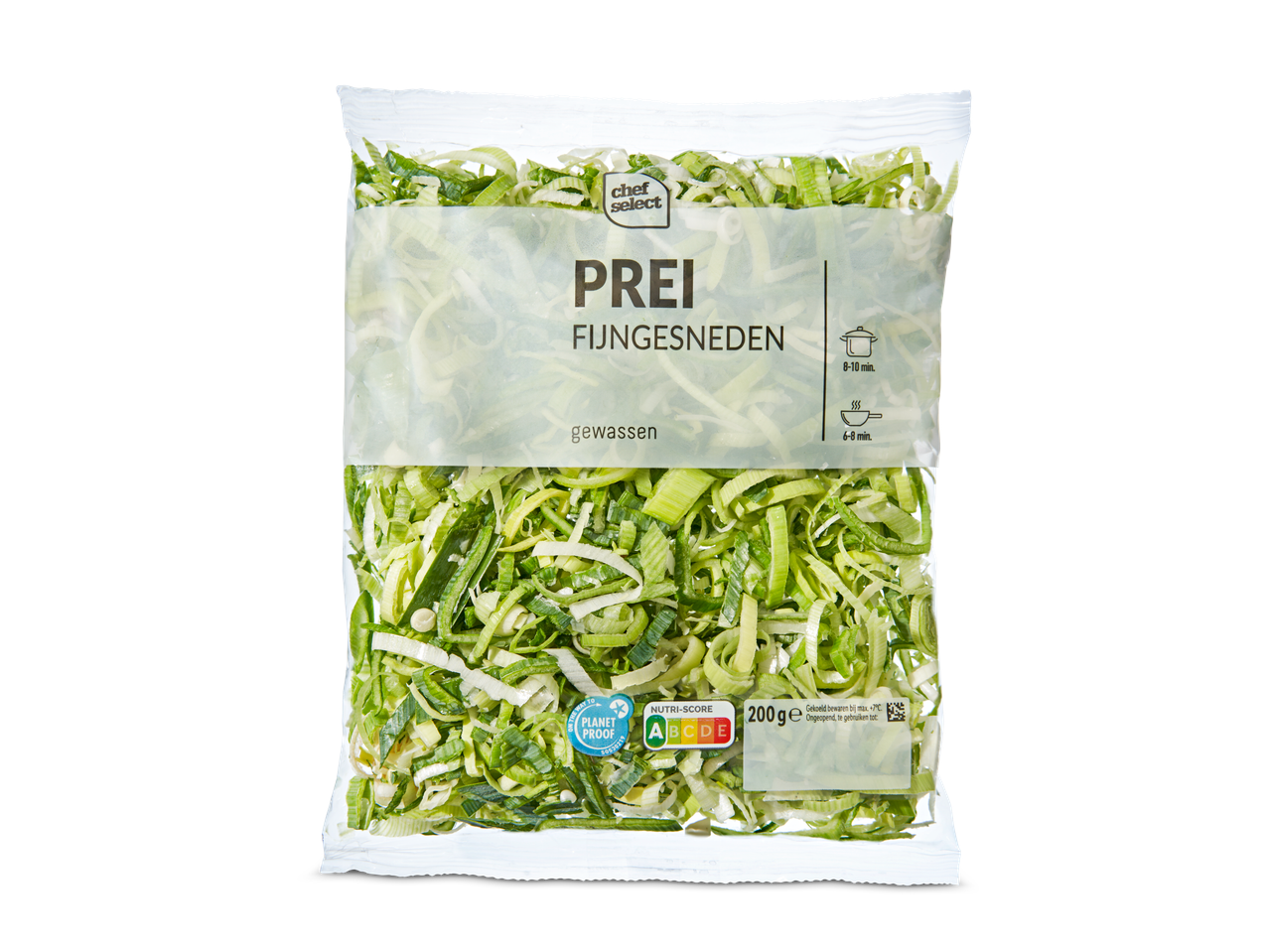 Chef Select fijngesneden prei in een zak.
