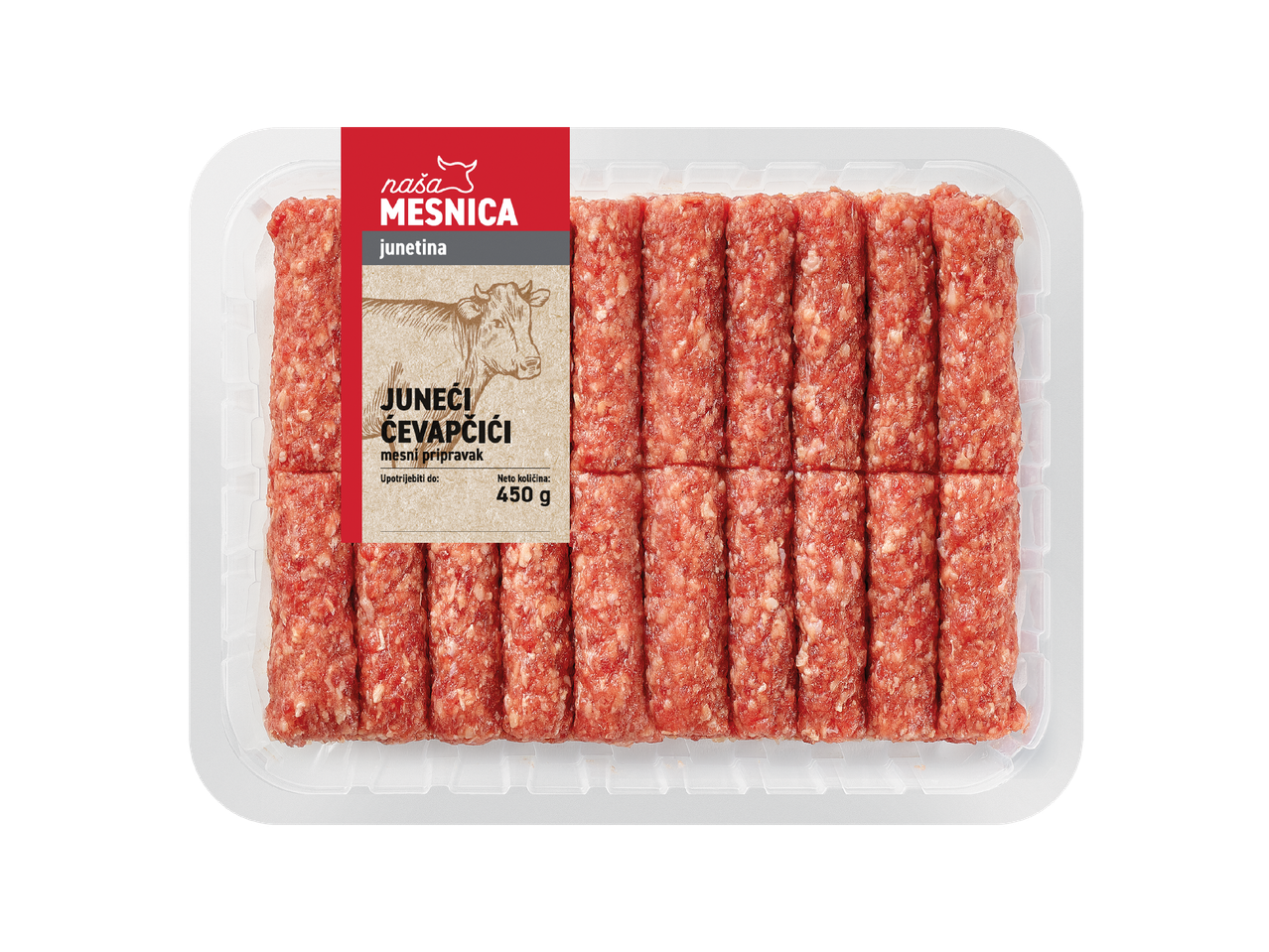 Pakiranje junećih ćevapčića od 450 g.