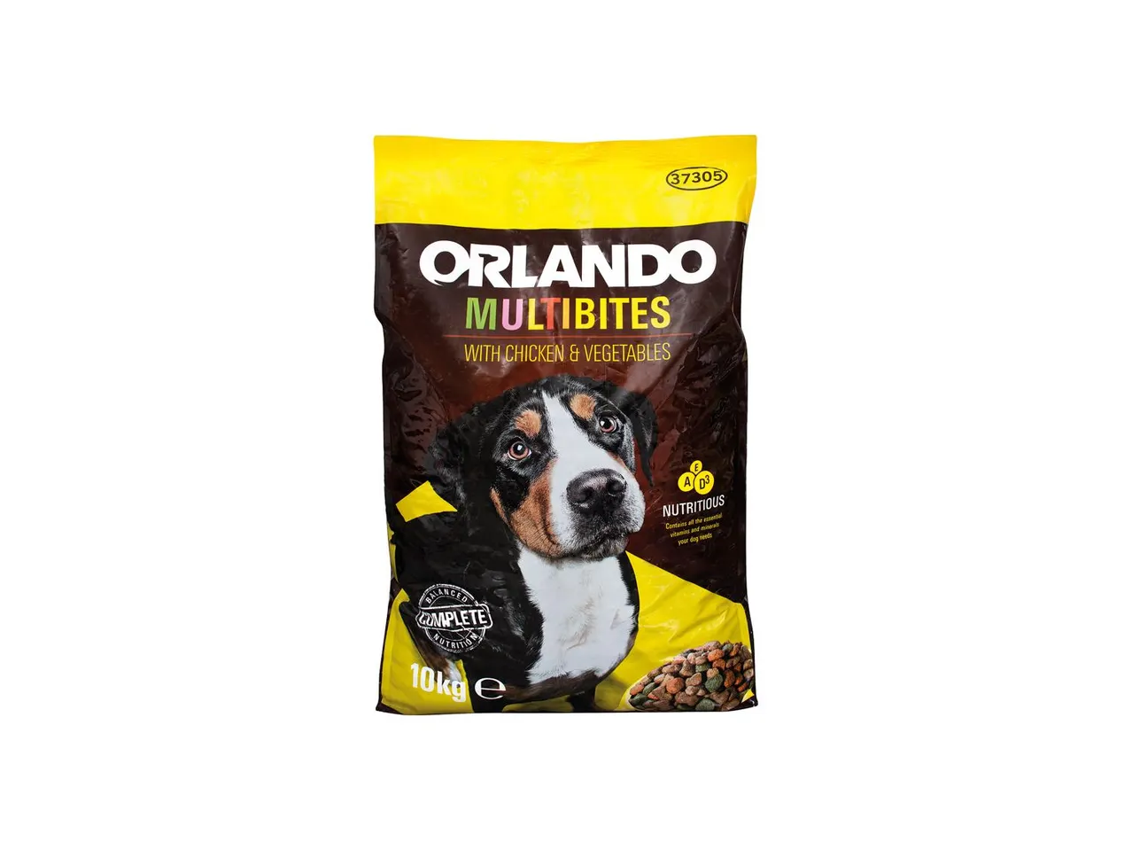 Orlando Multibites dog food with chicken and vegetables.
