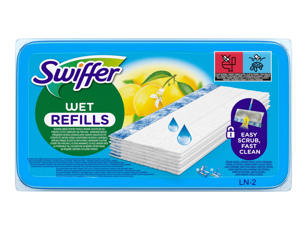 Reîncărcări Swiffer pentru mop umed, cu aromă de lămâie.