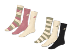 Sechs Paar Damensocken in verschiedenen Farben und Mustern mit Reitermotiv.
