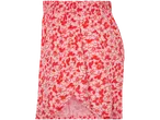 Șorturi roșii cu imprimeu floral.