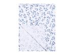 White sheet with a blue leaf pattern, folded to show the design.