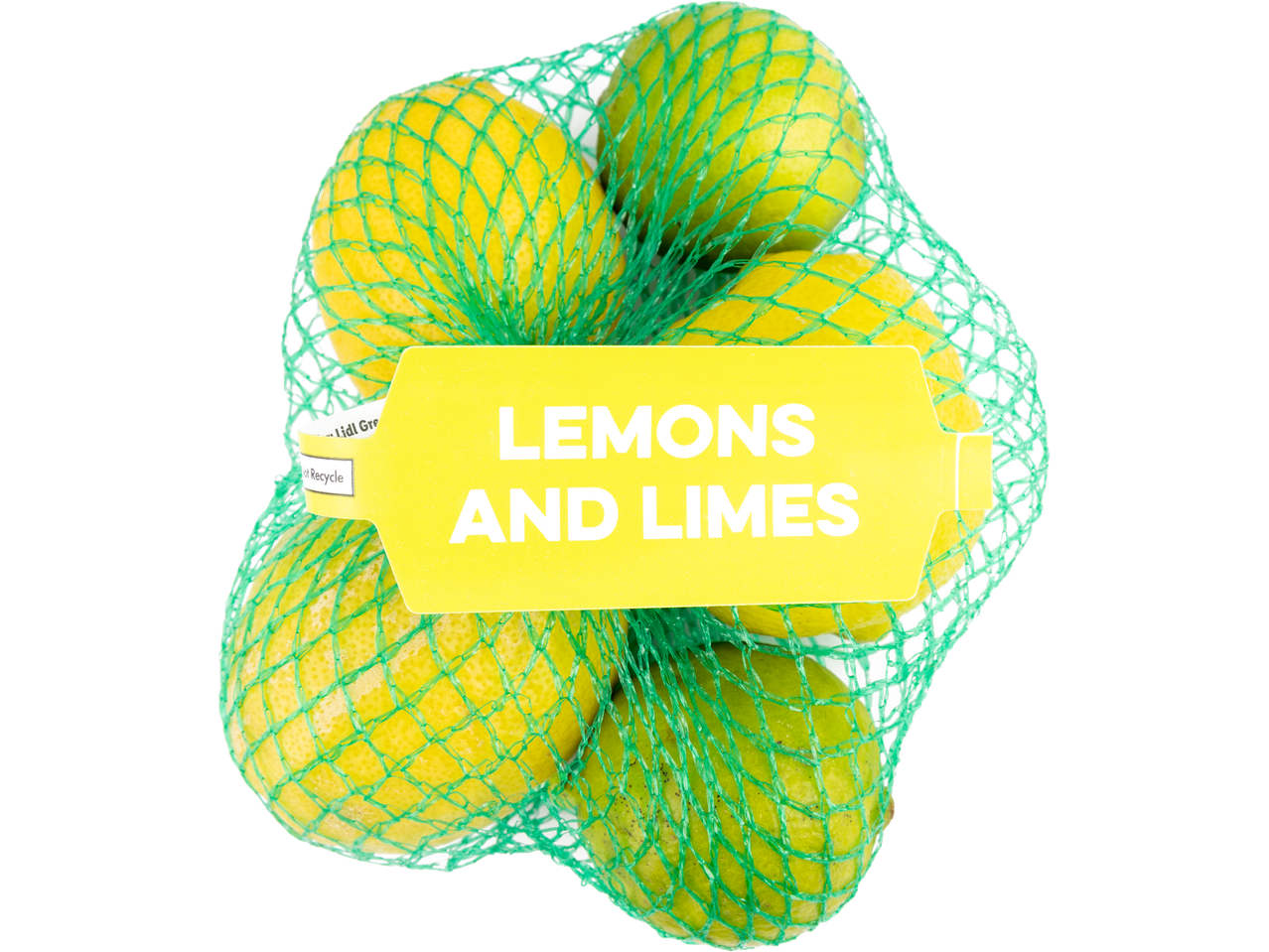Lemons and limes in a net bag.