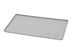 Grey silicone pet feeding mat with raised edges and textured pattern