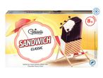 Gelatelli Classic Sandwich ice cream: vanilla ice cream between wafers, chocolate glaze.