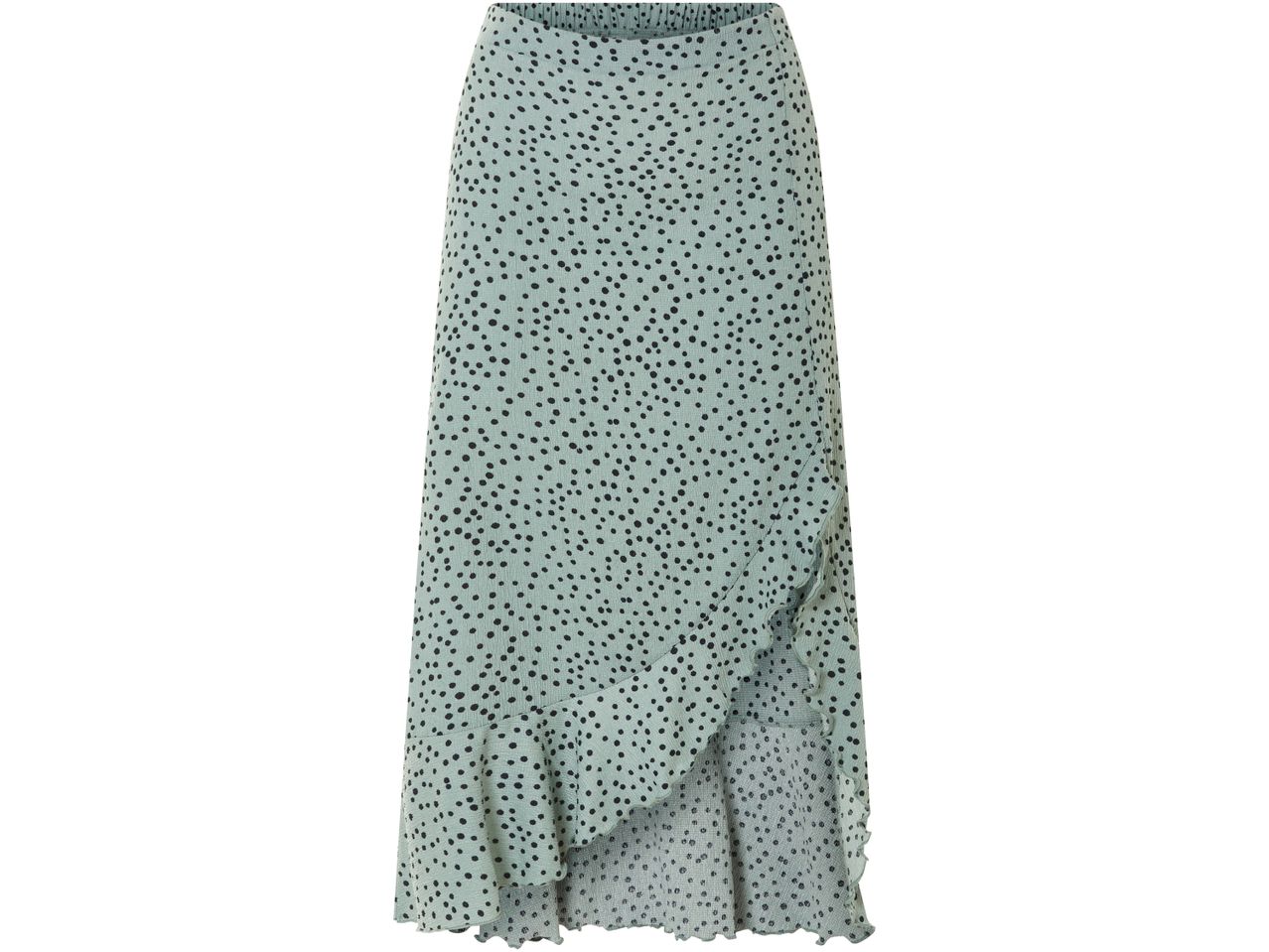 A midi skirt with a ruffled hem and an asymmetrical design.