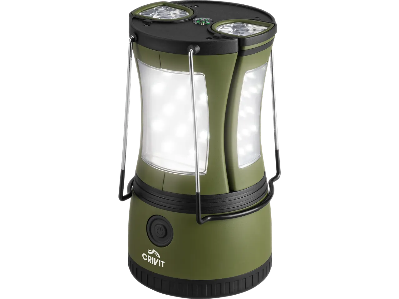 Crivit LED svetilka s kompasom, idealna za kampiranje.