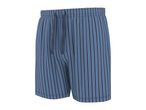 Men's striped blue and white pajama shorts with a drawstring waist