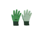 Luvas de jardinagem verdes com pontos antiderrapantes.