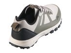 Men's lightweight hiking shoe in beige and olive green with a rugged sole.