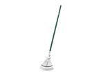 Adjustable garden rake with a green handle and silver tines
