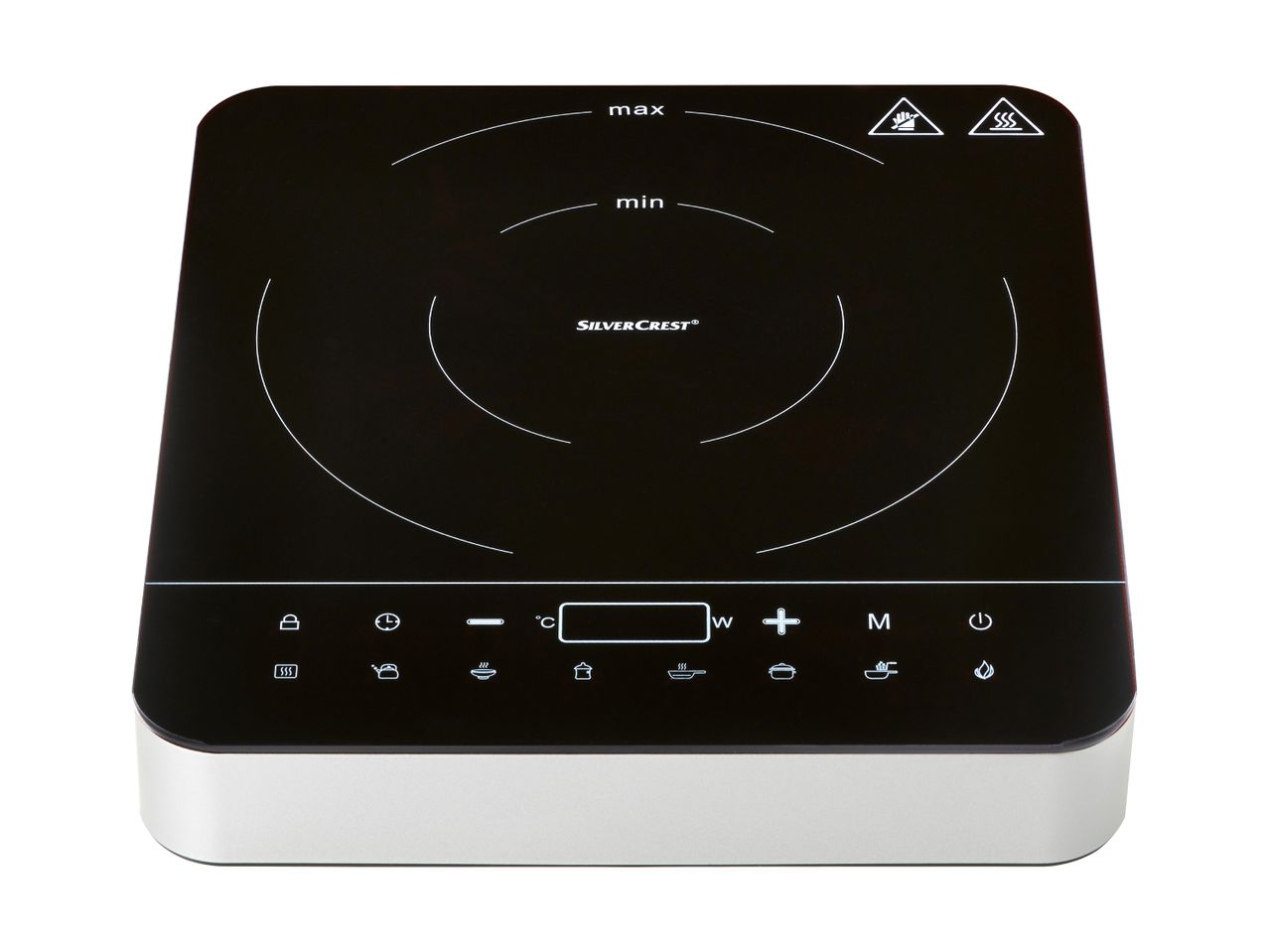 SilverCrest induktionskogeplade med touch-kontroller og digitale display.
