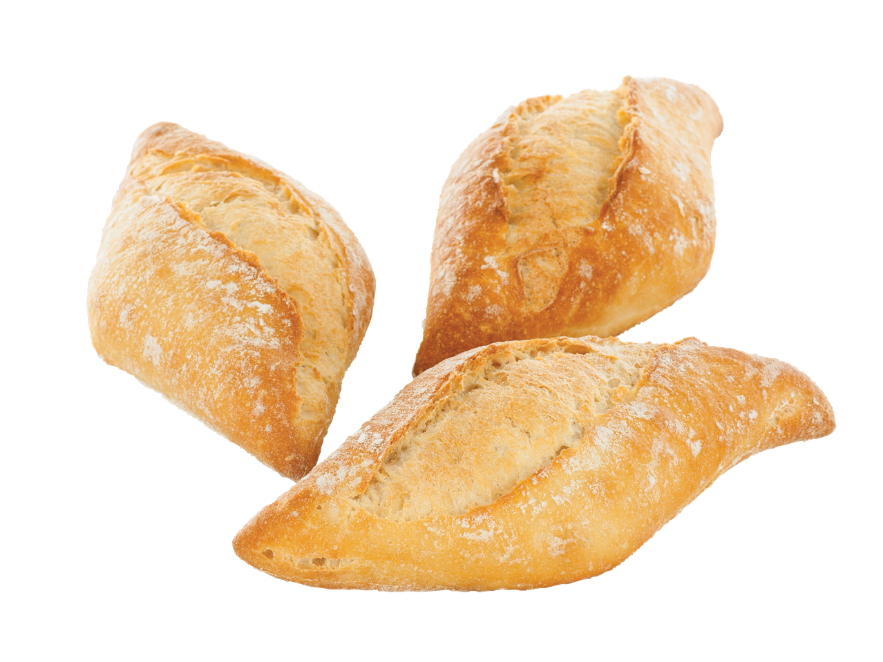 Três pães recém-assados.