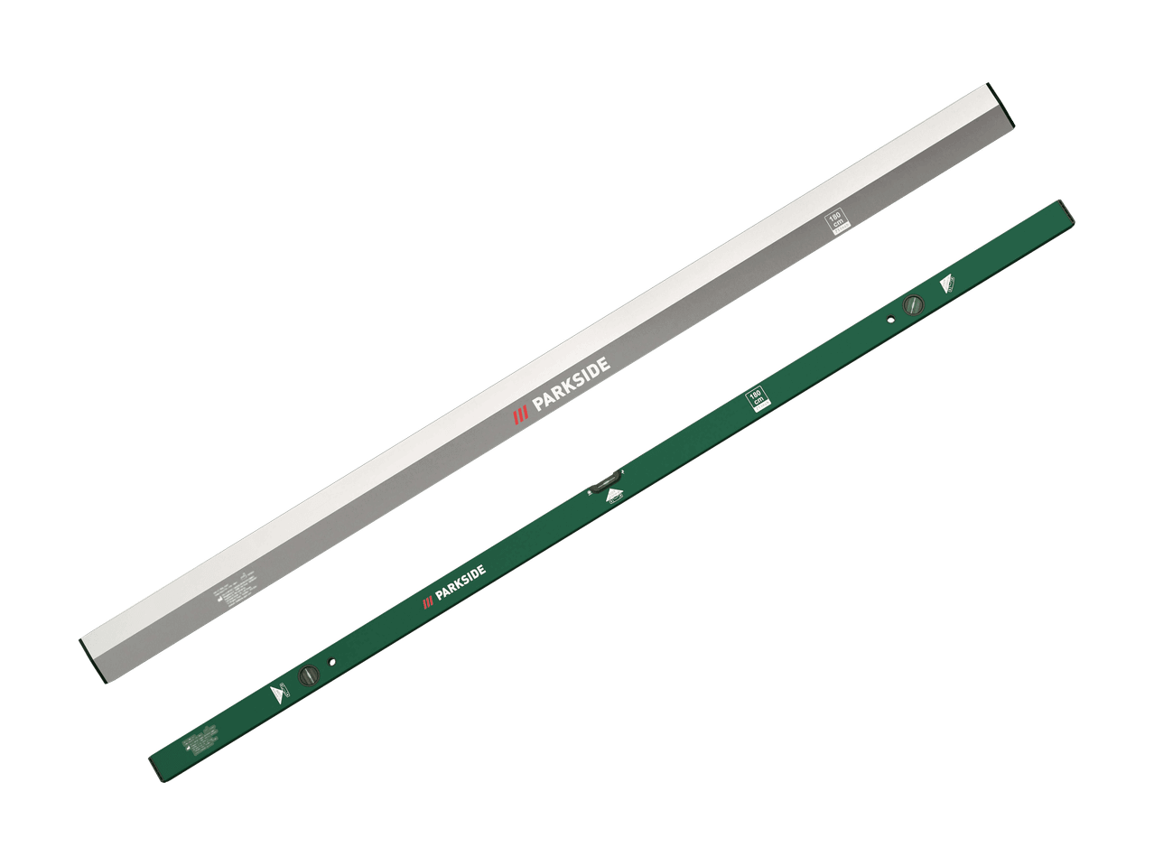Due livelle a bolla, una grigia e una verde, con la scritta 'PARKSIDE' e '180 cm'.