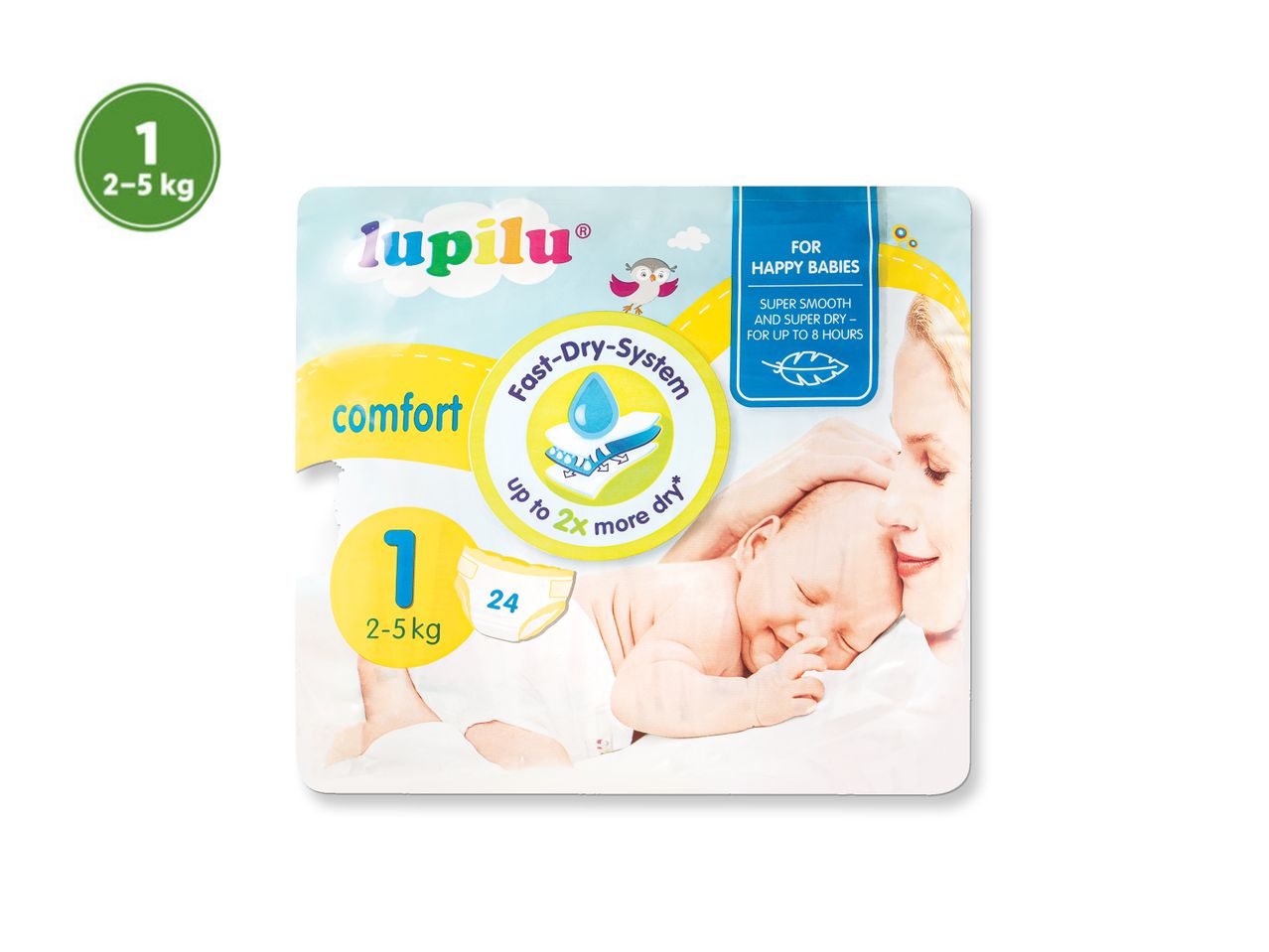 Lupilu vystyklai 1 dydis (2-5 kg), 24 vnt., greito džiovinimo sistema.