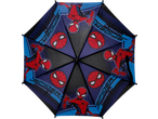 Spiderman-paraplu in blauw en rood design, met de tekst 'SPIDER-MAN'