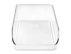 Clear rectangular storage container with ribbed bottom, viewed from above.