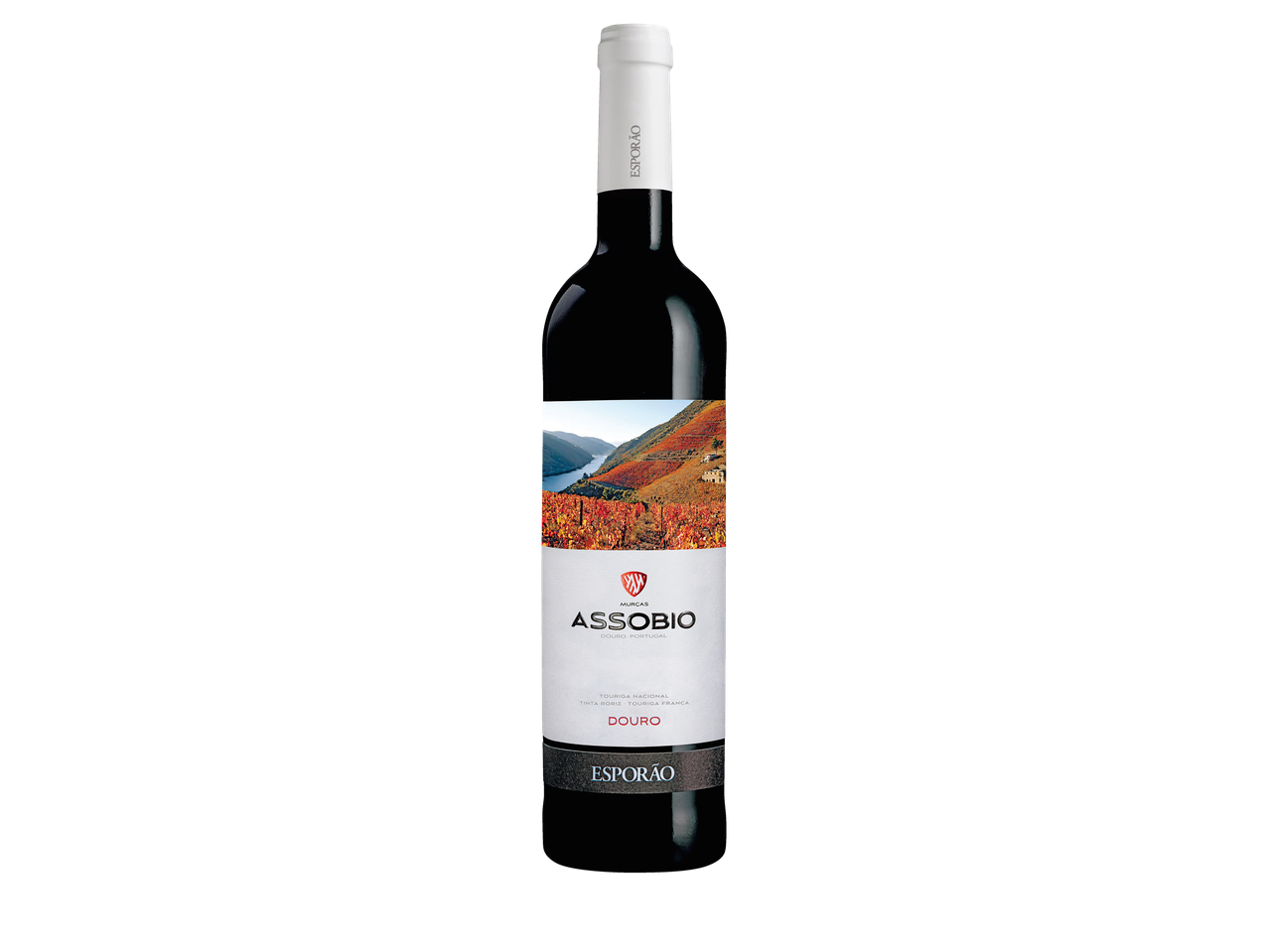 Garrafa de vinho tinto Assobio Vinho Tinto Douro com um rótulo de vinha cénica.