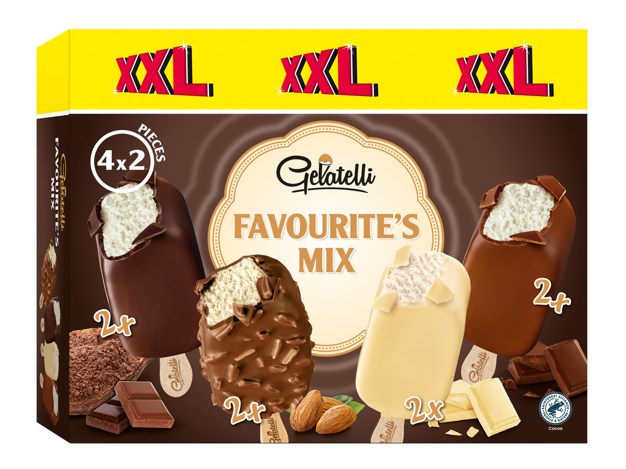 Caixa de sorvete Gelatelli Favourite's Mix XXL, 4x2 unidades.