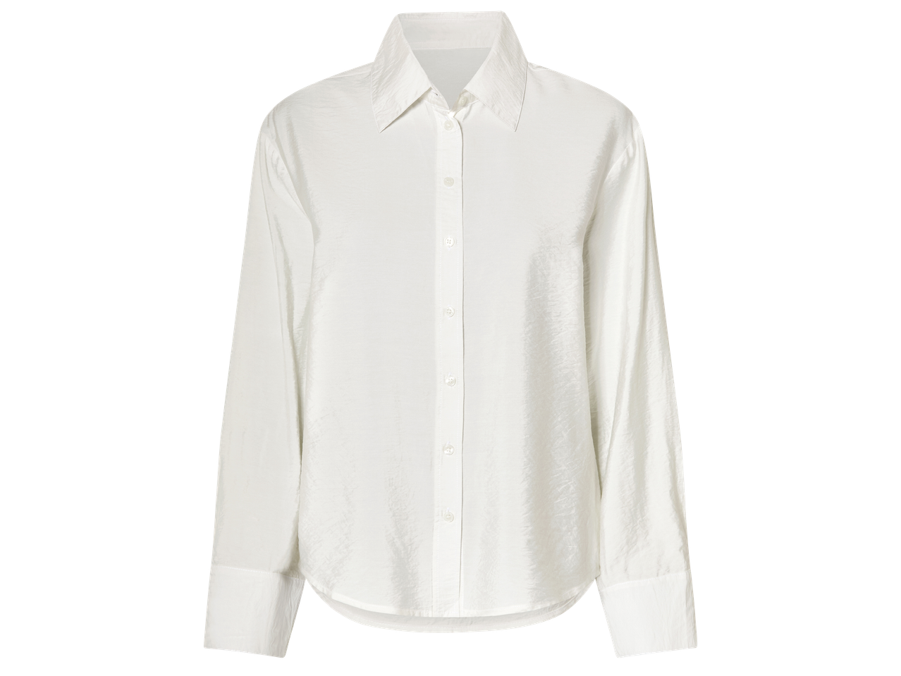 Бяла дамска риза с дълъг ръкав и копчета.