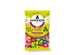 Napoleon Fruitmix harde snoepjes in een gele zak, met diverse fruitsmaken en een zure poederkern.