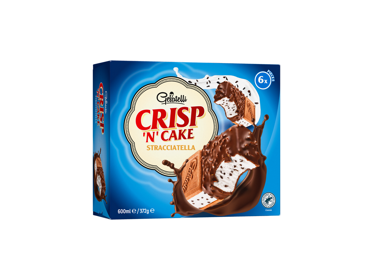 Gelatelli Crisp 'n' Cake Stracciatella: 6 sorvetes crocantes.