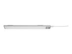 A slim, silver LED light with a motion sensor and a white cord.