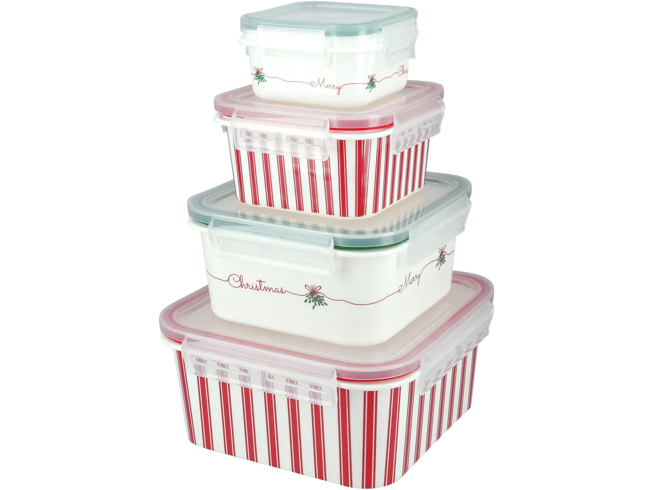 Virn valgeid ja punase triibuga Silvercrest® toidunõusid jõulumotiividega.