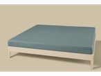 Livarno Sateen Fitted Sheet in teal on a light wooden bed frame.