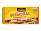 A box of two Mexican-style chicken quesadillas with cheddar cheese, sour cream, and paprika.
